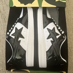 Bape Black and White Low-Top Sneakers with Star Design